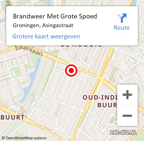 Locatie op kaart van de 112 melding: Brandweer Met Grote Spoed Naar Groningen, Asingastraat op 21 januari 2023 20:34