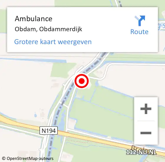 Locatie op kaart van de 112 melding: Ambulance Obdam, Obdammerdijk op 21 januari 2023 21:27