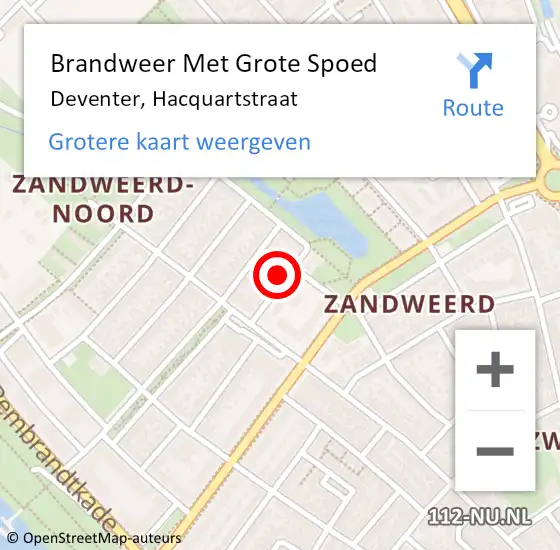 Locatie op kaart van de 112 melding: Brandweer Met Grote Spoed Naar Deventer, Hacquartstraat op 21 januari 2023 22:31