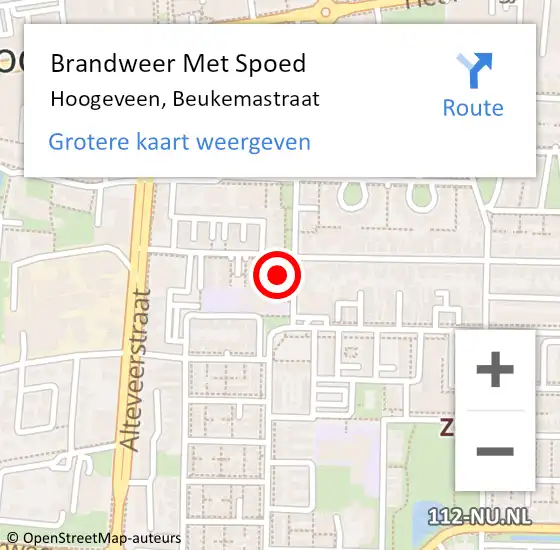 Locatie op kaart van de 112 melding: Brandweer Met Spoed Naar Hoogeveen, Beukemastraat op 13 augustus 2014 00:57