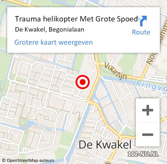 Locatie op kaart van de 112 melding: Trauma helikopter Met Grote Spoed Naar De Kwakel, Begonialaan op 21 januari 2023 23:28