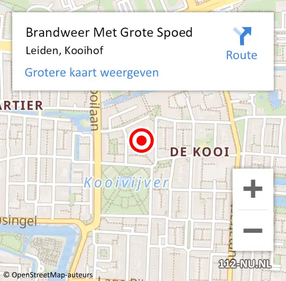 Locatie op kaart van de 112 melding: Brandweer Met Grote Spoed Naar Leiden, Kooihof op 22 januari 2023 00:30