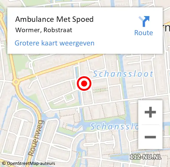 Locatie op kaart van de 112 melding: Ambulance Met Spoed Naar Wormer, Robstraat op 22 januari 2023 00:58