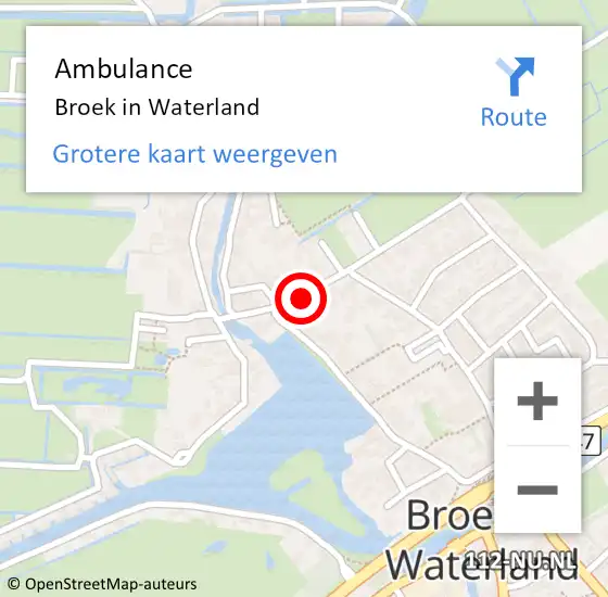 Locatie op kaart van de 112 melding: Ambulance Broek in Waterland op 22 januari 2023 02:23