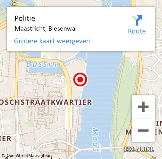 Locatie op kaart van de 112 melding: Politie Maastricht, Biesenwal op 22 januari 2023 03:13