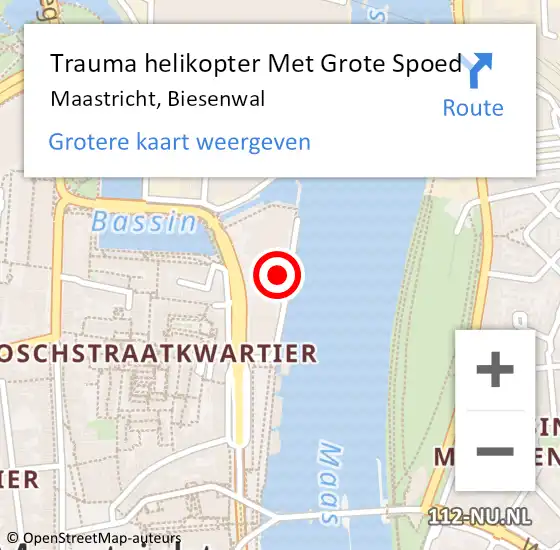 Locatie op kaart van de 112 melding: Trauma helikopter Met Grote Spoed Naar Maastricht, Biesenwal op 22 januari 2023 03:14