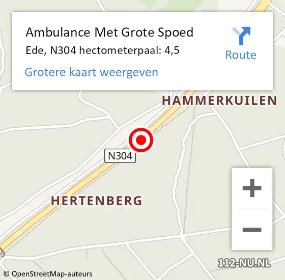 Locatie op kaart van de 112 melding: Ambulance Met Grote Spoed Naar Ede, N304 hectometerpaal: 4,5 op 22 januari 2023 03:18