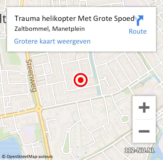 Locatie op kaart van de 112 melding: Trauma helikopter Met Grote Spoed Naar Zaltbommel, Manetplein op 22 januari 2023 03:34