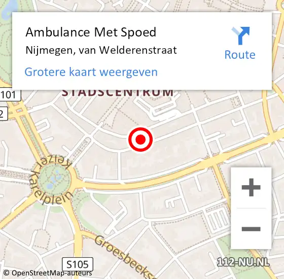 Locatie op kaart van de 112 melding: Ambulance Met Spoed Naar Nijmegen, van Welderenstraat op 22 januari 2023 04:11