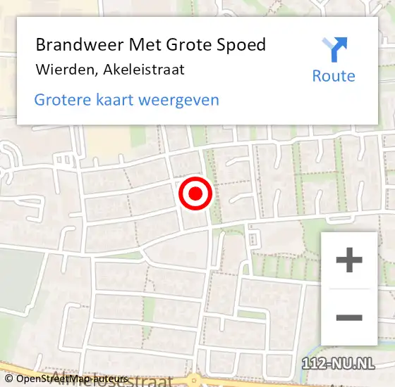 Locatie op kaart van de 112 melding: Brandweer Met Grote Spoed Naar Wierden, Akeleistraat op 22 januari 2023 04:33