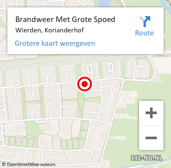 Locatie op kaart van de 112 melding: Brandweer Met Grote Spoed Naar Wierden, Korianderhof op 22 januari 2023 04:57