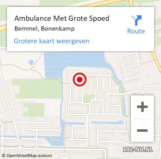 Locatie op kaart van de 112 melding: Ambulance Met Grote Spoed Naar Bemmel, Bonenkamp op 22 januari 2023 05:07