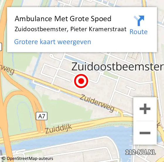 Locatie op kaart van de 112 melding: Ambulance Met Grote Spoed Naar Zuidoostbeemster, Pieter Kramerstraat op 22 januari 2023 05:08