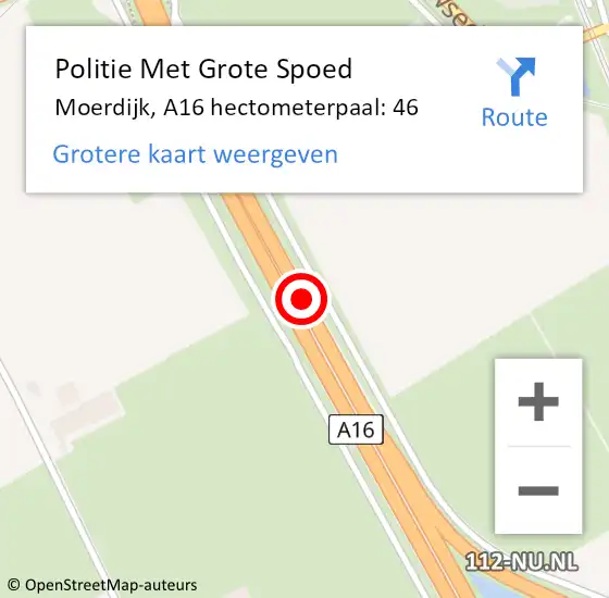 Locatie op kaart van de 112 melding: Politie Met Grote Spoed Naar Moerdijk, A16 hectometerpaal: 46 op 22 januari 2023 05:59