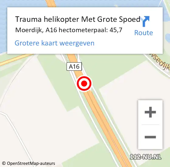 Locatie op kaart van de 112 melding: Trauma helikopter Met Grote Spoed Naar Moerdijk, A16 hectometerpaal: 45,7 op 22 januari 2023 06:00