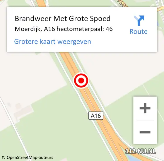 Locatie op kaart van de 112 melding: Brandweer Met Grote Spoed Naar Moerdijk, A16 hectometerpaal: 46 op 22 januari 2023 06:00