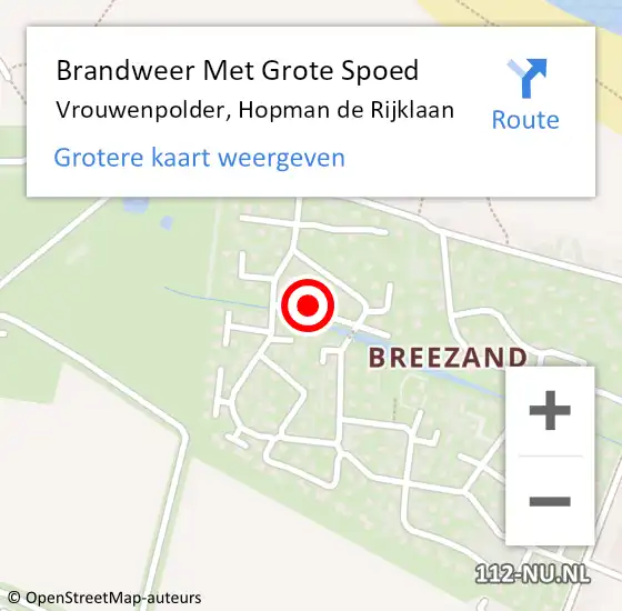 Locatie op kaart van de 112 melding: Brandweer Met Grote Spoed Naar Vrouwenpolder, Hopman de Rijklaan op 22 januari 2023 06:29