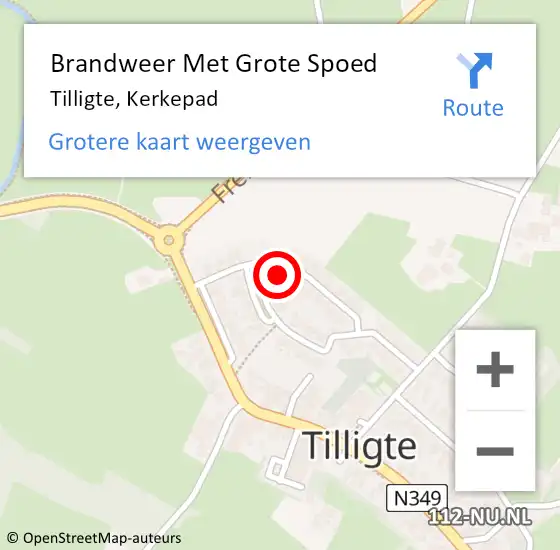 Locatie op kaart van de 112 melding: Brandweer Met Grote Spoed Naar Tilligte, Kerkepad op 22 januari 2023 06:45