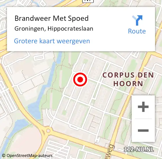 Locatie op kaart van de 112 melding: Brandweer Met Spoed Naar Groningen, Hippocrateslaan op 22 januari 2023 06:52