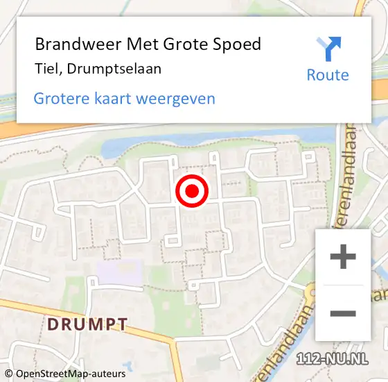 Locatie op kaart van de 112 melding: Brandweer Met Grote Spoed Naar Tiel, Drumptselaan op 22 januari 2023 07:28