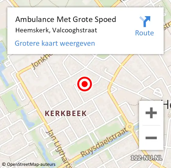 Locatie op kaart van de 112 melding: Ambulance Met Grote Spoed Naar Heemskerk, Valcooghstraat op 22 januari 2023 07:33