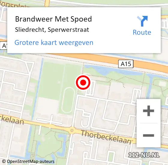 Locatie op kaart van de 112 melding: Brandweer Met Spoed Naar Sliedrecht, Sperwerstraat op 22 januari 2023 07:35