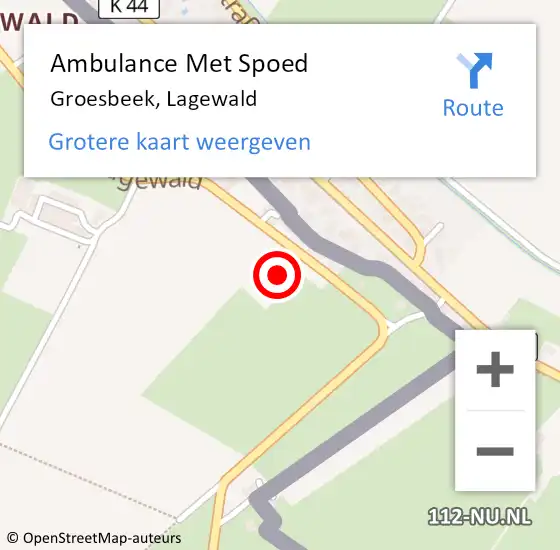 Locatie op kaart van de 112 melding: Ambulance Met Spoed Naar Groesbeek, Lagewald op 22 januari 2023 09:23