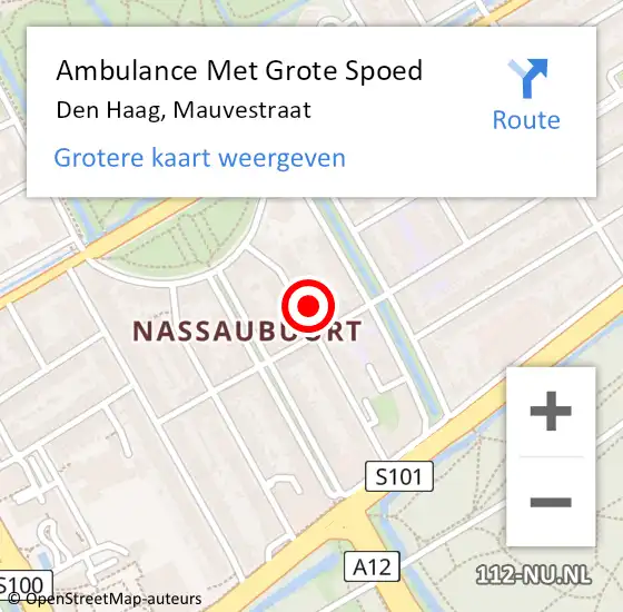 Locatie op kaart van de 112 melding: Ambulance Met Grote Spoed Naar Den Haag, Mauvestraat op 22 januari 2023 11:11
