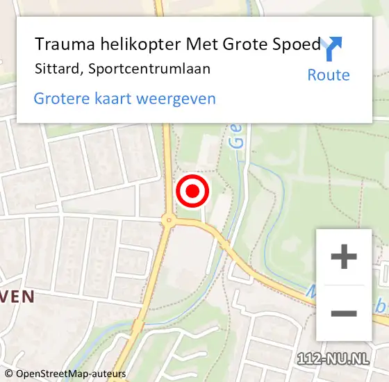 Locatie op kaart van de 112 melding: Trauma helikopter Met Grote Spoed Naar Sittard, Sportcentrumlaan op 22 januari 2023 11:45