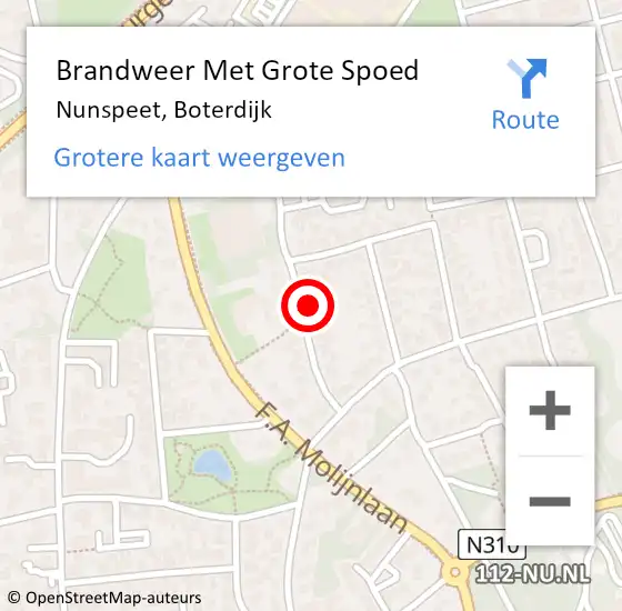 Locatie op kaart van de 112 melding: Brandweer Met Grote Spoed Naar Nunspeet, Boterdijk op 22 januari 2023 12:35