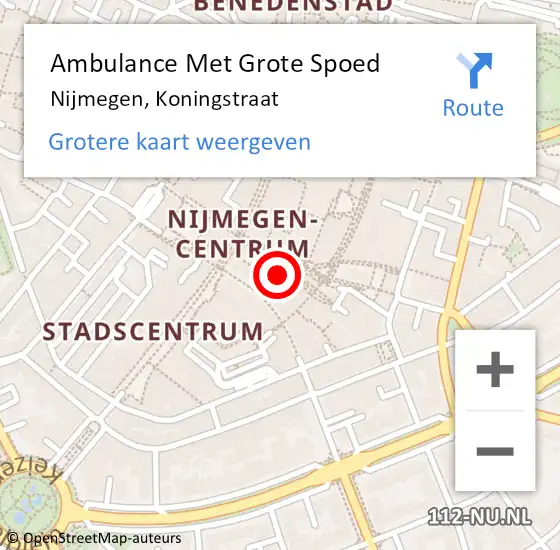 Locatie op kaart van de 112 melding: Ambulance Met Grote Spoed Naar Nijmegen, Koningstraat op 22 januari 2023 12:54