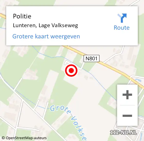 Locatie op kaart van de 112 melding: Politie Lunteren, Lage Valkseweg op 22 januari 2023 13:06