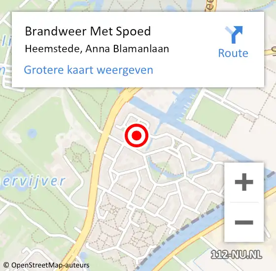 Locatie op kaart van de 112 melding: Brandweer Met Spoed Naar Heemstede, Anna Blamanlaan op 22 januari 2023 13:16