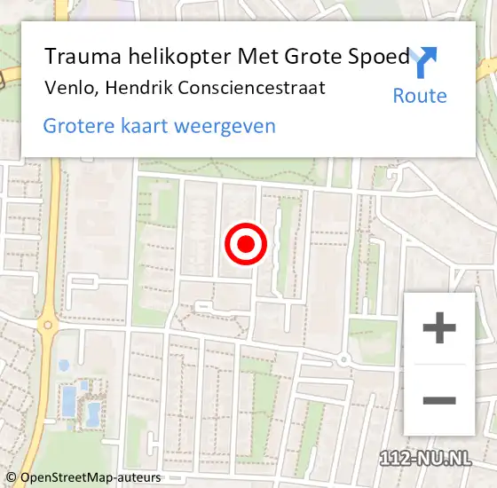 Locatie op kaart van de 112 melding: Trauma helikopter Met Grote Spoed Naar Venlo, Hendrik Consciencestraat op 22 januari 2023 13:22