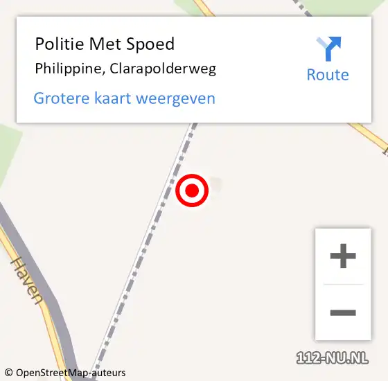 Locatie op kaart van de 112 melding: Politie Met Spoed Naar Philippine, Clarapolderweg op 22 januari 2023 13:28