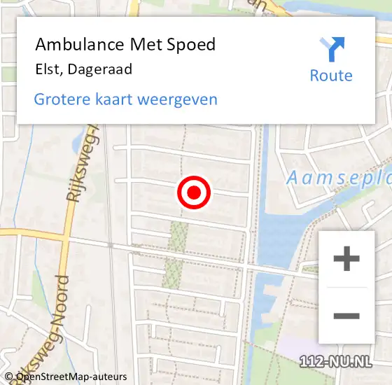 Locatie op kaart van de 112 melding: Ambulance Met Spoed Naar Elst, Dageraad op 22 januari 2023 13:45