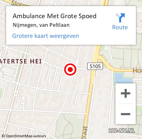 Locatie op kaart van de 112 melding: Ambulance Met Grote Spoed Naar Nijmegen, van Peltlaan op 22 januari 2023 13:58