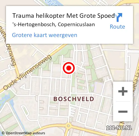 Locatie op kaart van de 112 melding: Trauma helikopter Met Grote Spoed Naar 's-Hertogenbosch, Copernicuslaan op 22 januari 2023 14:05