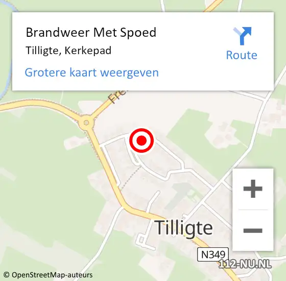 Locatie op kaart van de 112 melding: Brandweer Met Spoed Naar Tilligte, Kerkepad op 22 januari 2023 14:30