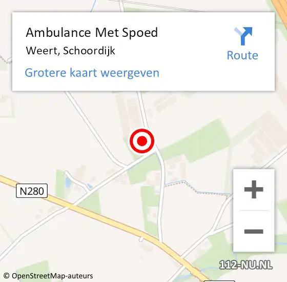 Locatie op kaart van de 112 melding: Ambulance Met Spoed Naar Weert, Schoordijk op 22 januari 2023 14:38