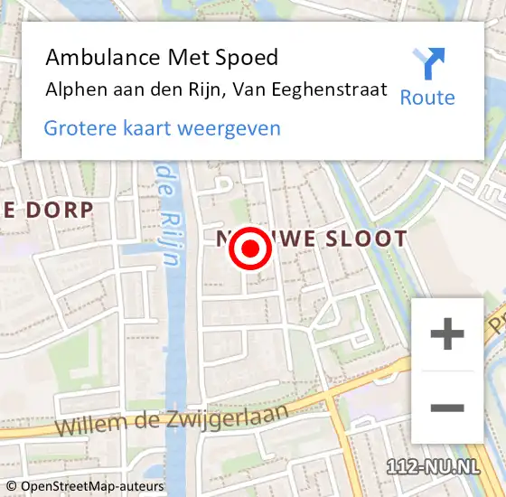 Locatie op kaart van de 112 melding: Ambulance Met Spoed Naar Alphen aan den Rijn, Van Eeghenstraat op 22 januari 2023 15:14