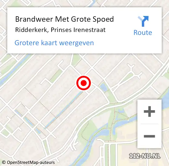 Locatie op kaart van de 112 melding: Brandweer Met Grote Spoed Naar Ridderkerk, Prinses Irenestraat op 22 januari 2023 15:22