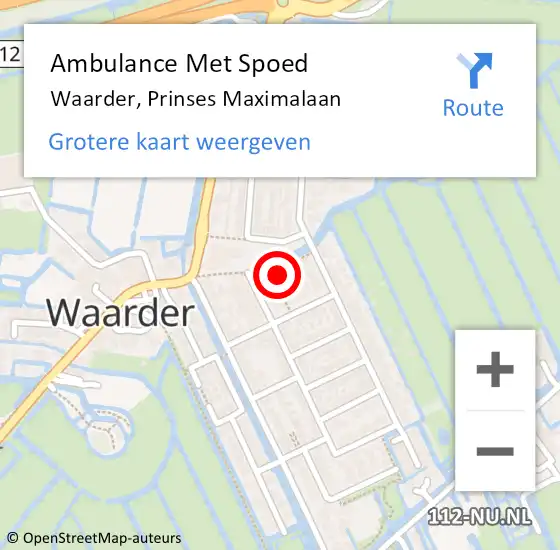 Locatie op kaart van de 112 melding: Ambulance Met Spoed Naar Waarder, Prinses Maximalaan op 22 januari 2023 15:47