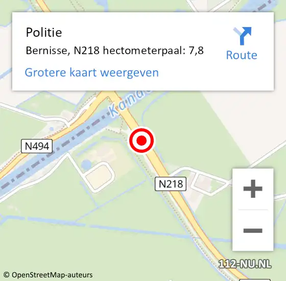 Locatie op kaart van de 112 melding: Politie Nissewaard, N218 hectometerpaal: 7,8 op 22 januari 2023 15:50