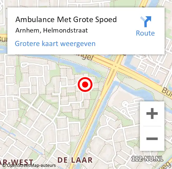 Locatie op kaart van de 112 melding: Ambulance Met Grote Spoed Naar Arnhem, Helmondstraat op 22 januari 2023 15:53