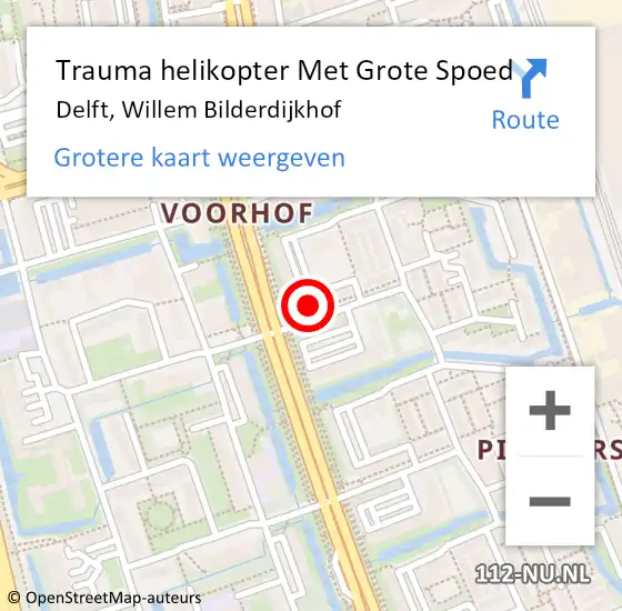 Locatie op kaart van de 112 melding: Trauma helikopter Met Grote Spoed Naar Delft, Willem Bilderdijkhof op 22 januari 2023 16:08