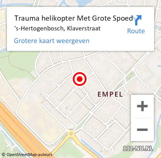 Locatie op kaart van de 112 melding: Trauma helikopter Met Grote Spoed Naar 's-Hertogenbosch, Klaverstraat op 22 januari 2023 16:43