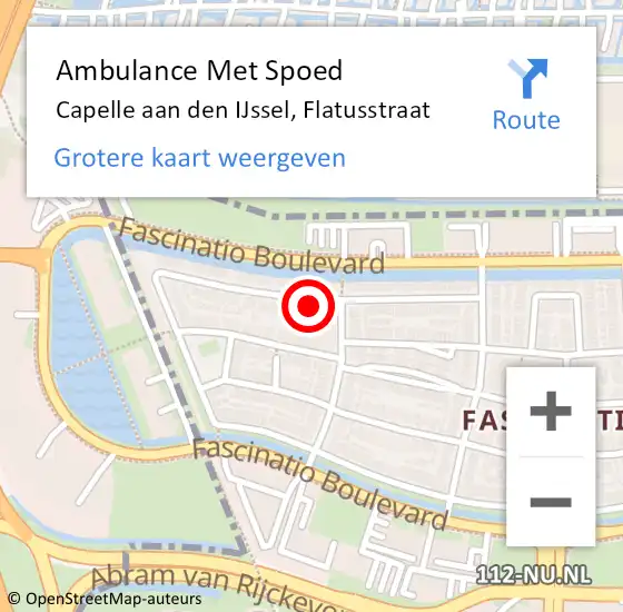 Locatie op kaart van de 112 melding: Ambulance Met Spoed Naar Capelle aan den IJssel, Flatusstraat op 22 januari 2023 17:05