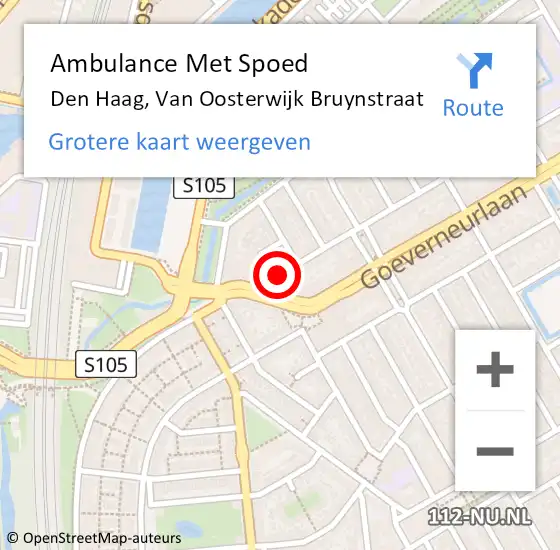 Locatie op kaart van de 112 melding: Ambulance Met Spoed Naar Den Haag, Van Oosterwijk Bruynstraat op 22 januari 2023 17:17