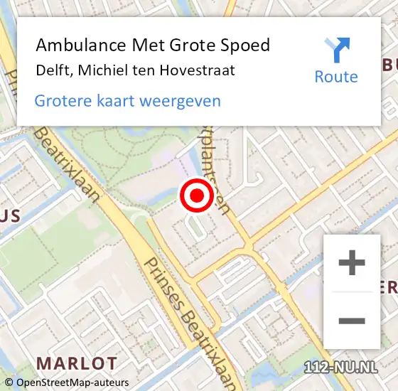 Locatie op kaart van de 112 melding: Ambulance Met Grote Spoed Naar Delft, Michiel ten Hovestraat op 22 januari 2023 17:47